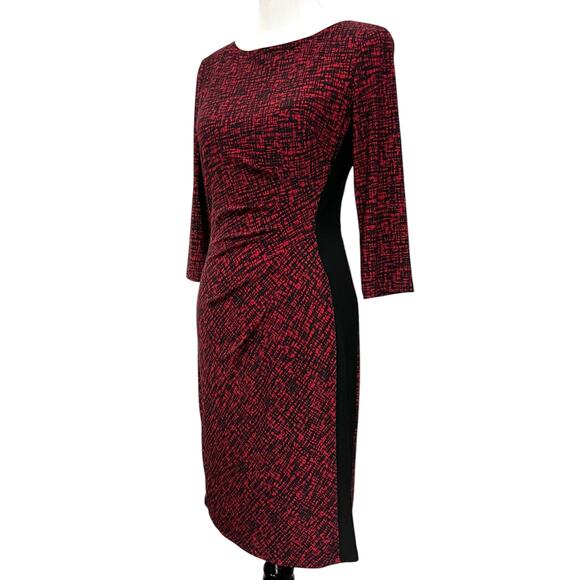 Lauren Ralph Lauren Dress Black White Floral Stretch Knit V-Neck Ruched  Size 4 - Picture 4 of 10